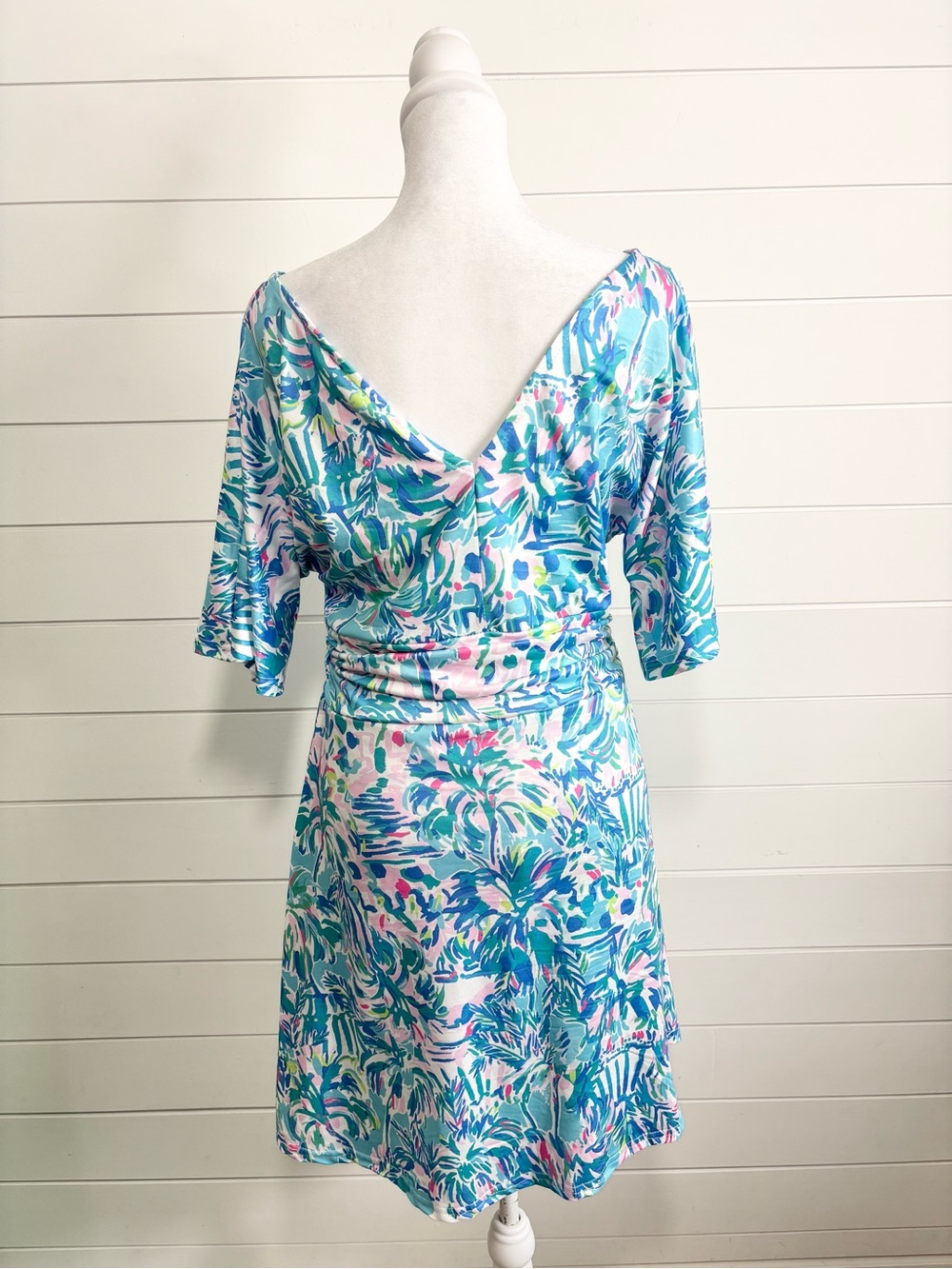 Blue Floral Print Wrap Front V-Neck Dress Romper size M - Picture 6 of 11